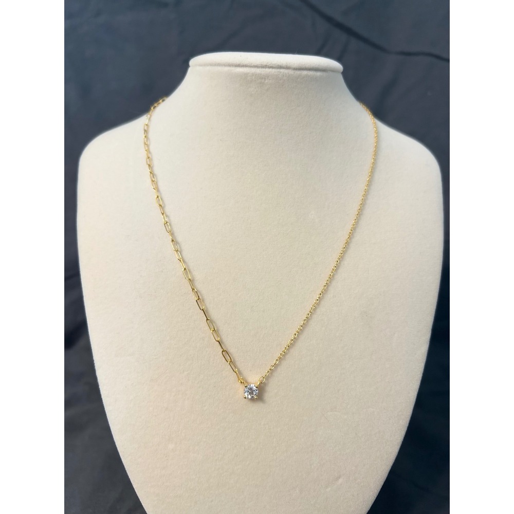 Half and Half Round CZ Pendant Necklace 18k Gold Plated Silver 16-18" 5.0mm